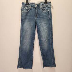 AMO Karla Crop Boot Jeans Size 25 Mid Rise Slim Flare Blue Wash Made In LA